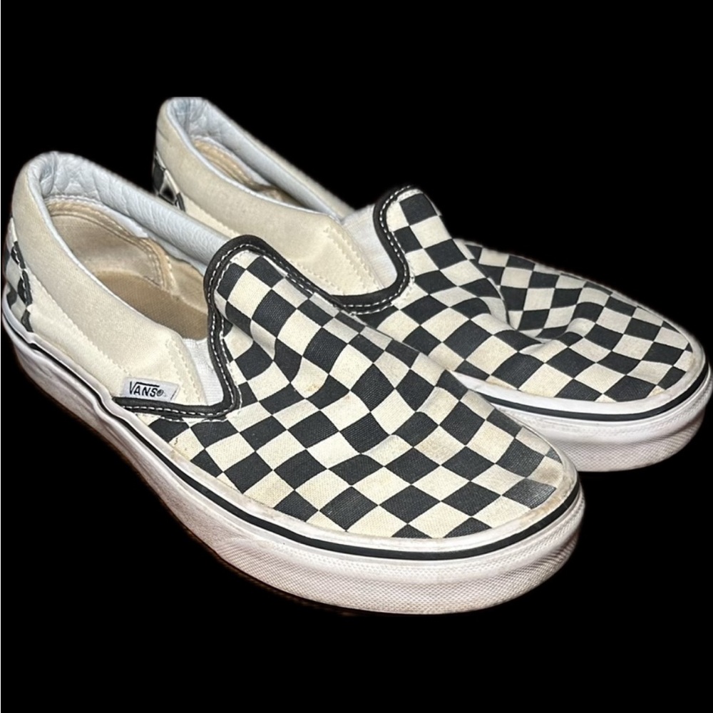 Vans Black and White Checkerboard Slip-On Sneakers